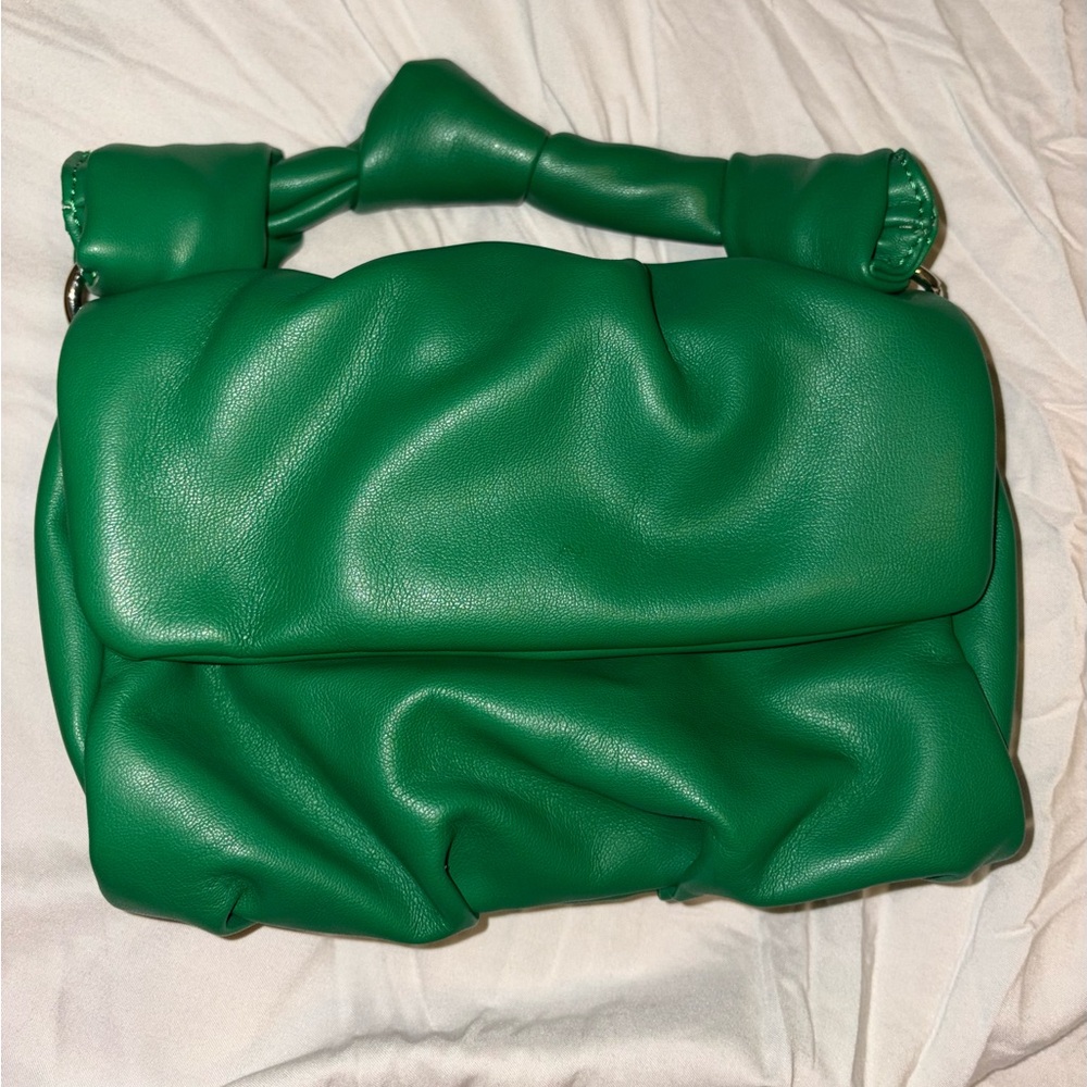 Green Women's Shoulder Bag - Soft Gathered Leather Look